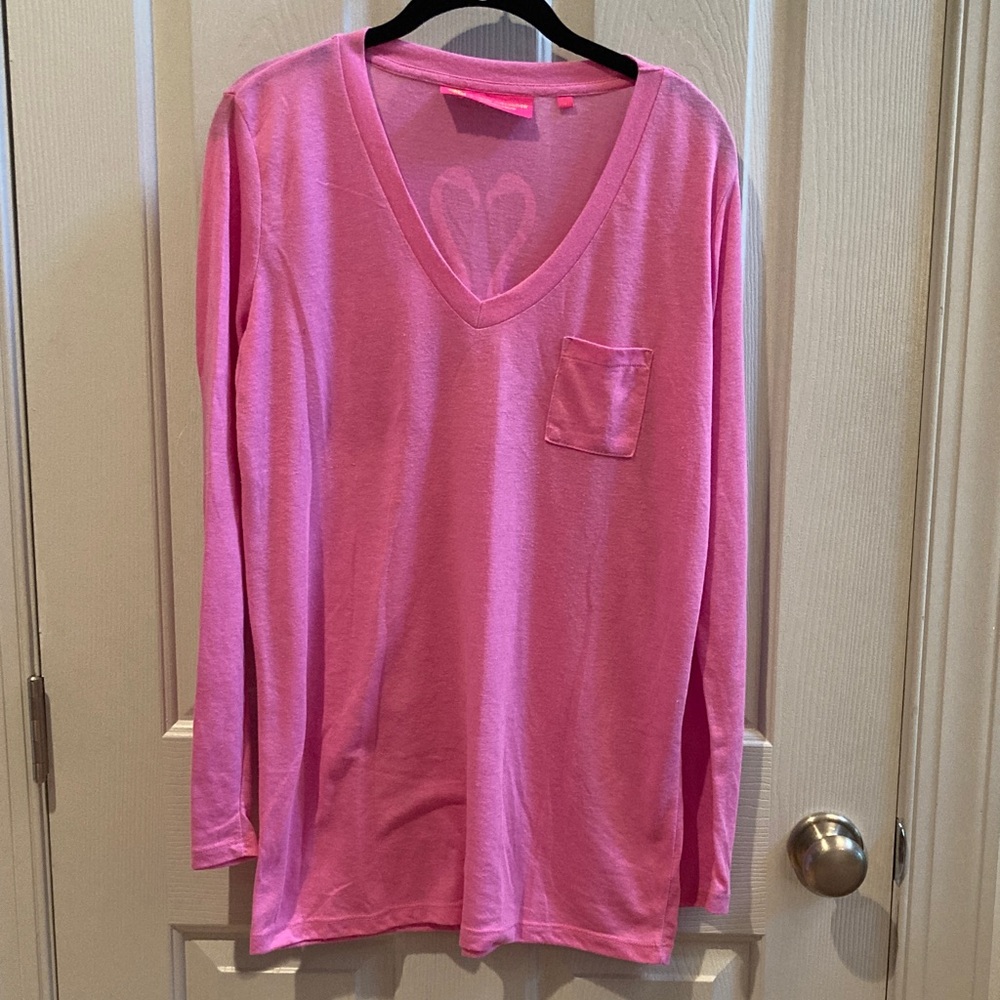 Pink V-Neck Top With Flamingos